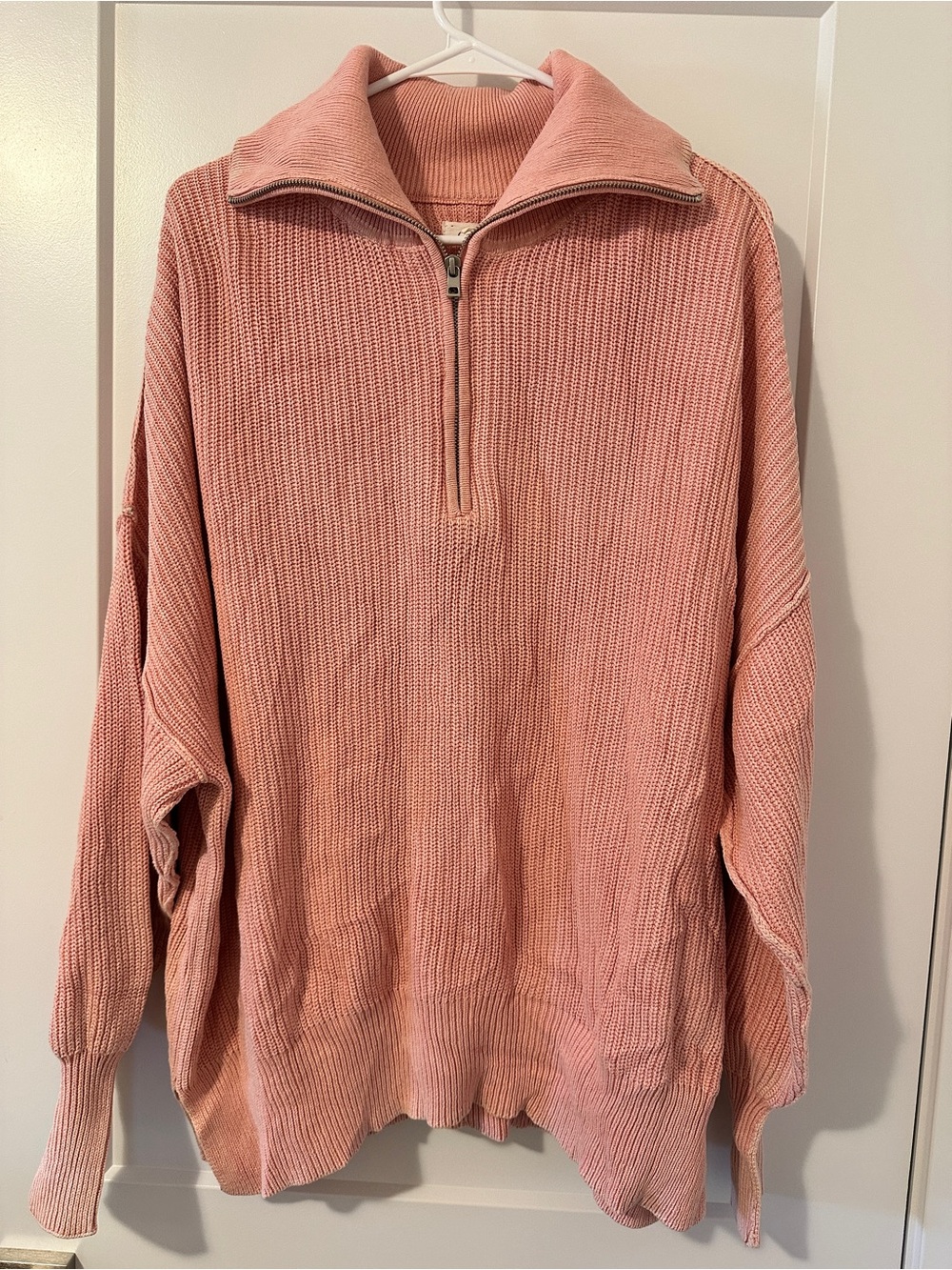 Aerie Pink Half-Zip Waffle Knit Pullover Sweatshirt Oversized Size Medium Womens